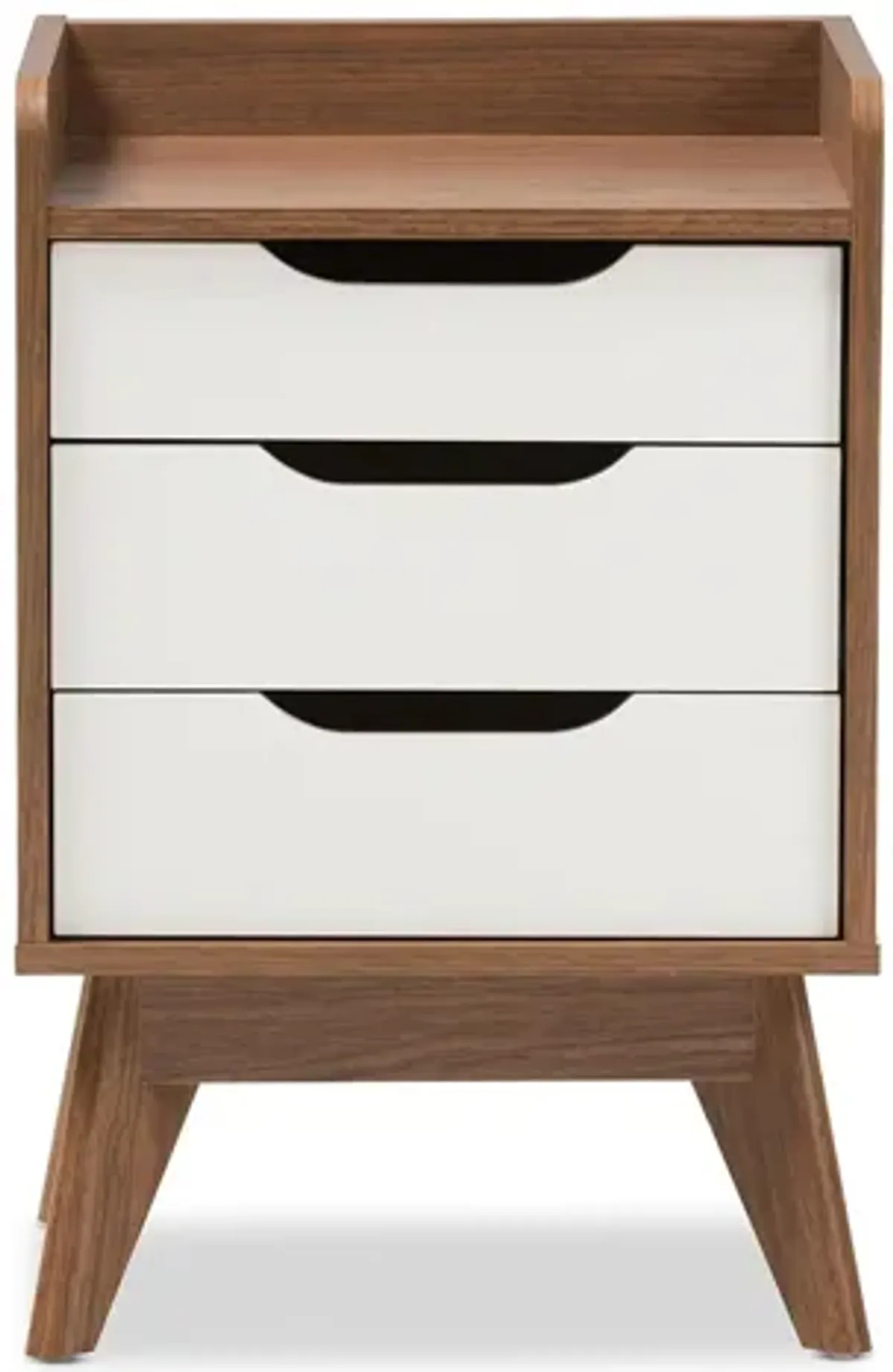 Brighton Wood 3-Drawer Storage Nightstand in White/"Walnut" Brown by Wholesale Interiors