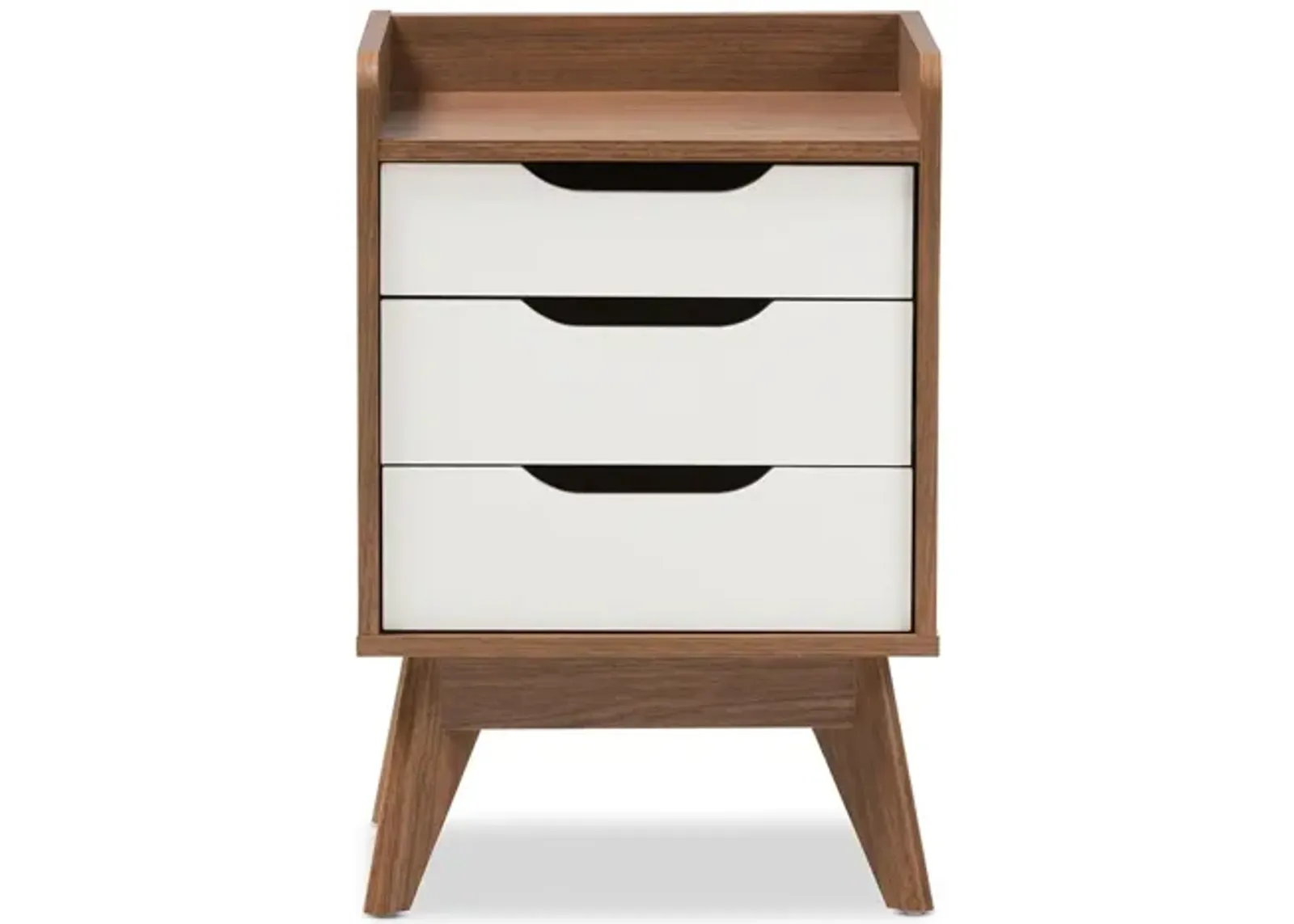 Brighton Wood 3-Drawer Storage Nightstand in White/"Walnut" Brown by Wholesale Interiors