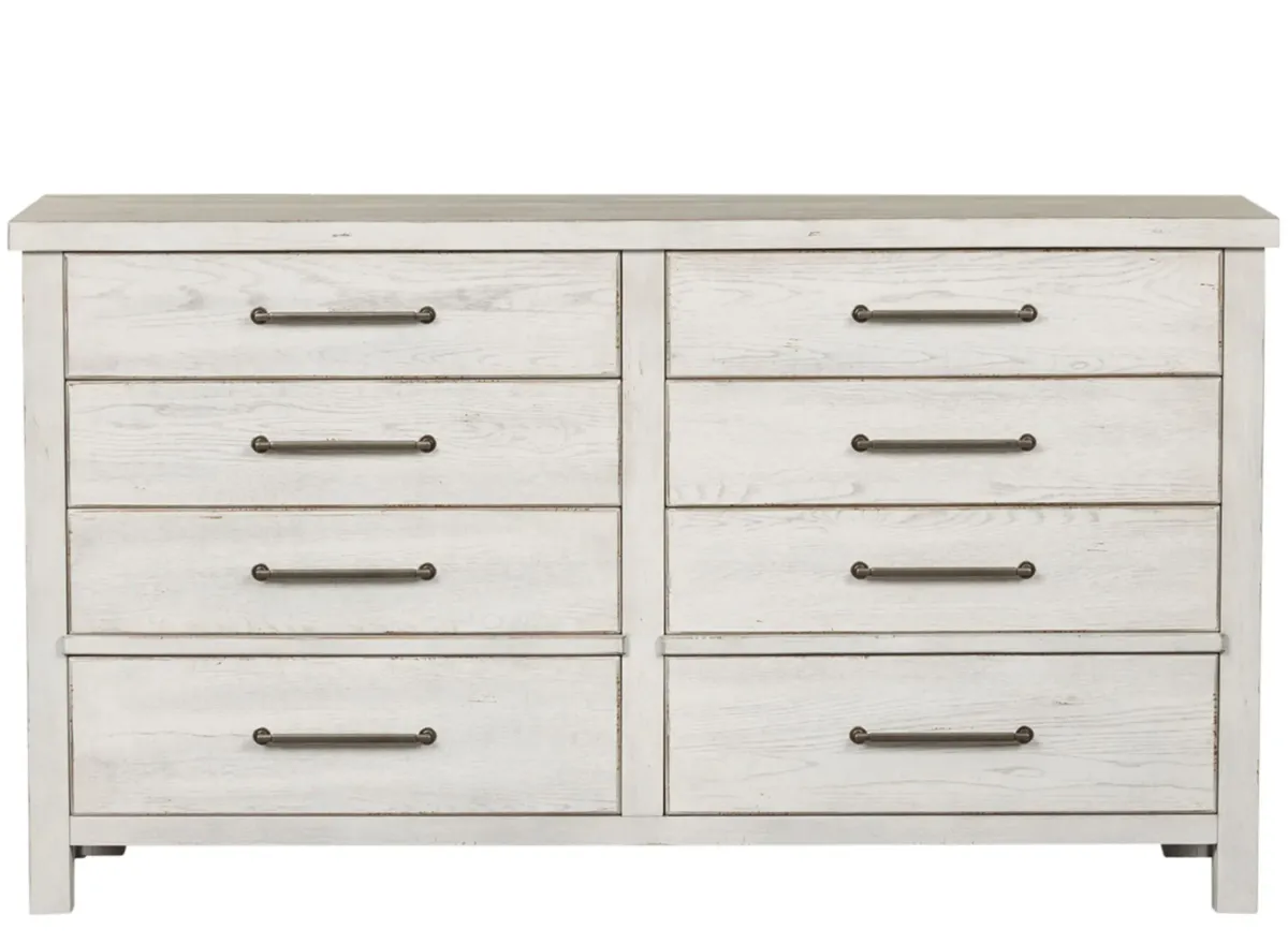 Modern Farmhouse 8-drawer Dresser in Flea Market White with Heavy Distressing by Liberty Furniture