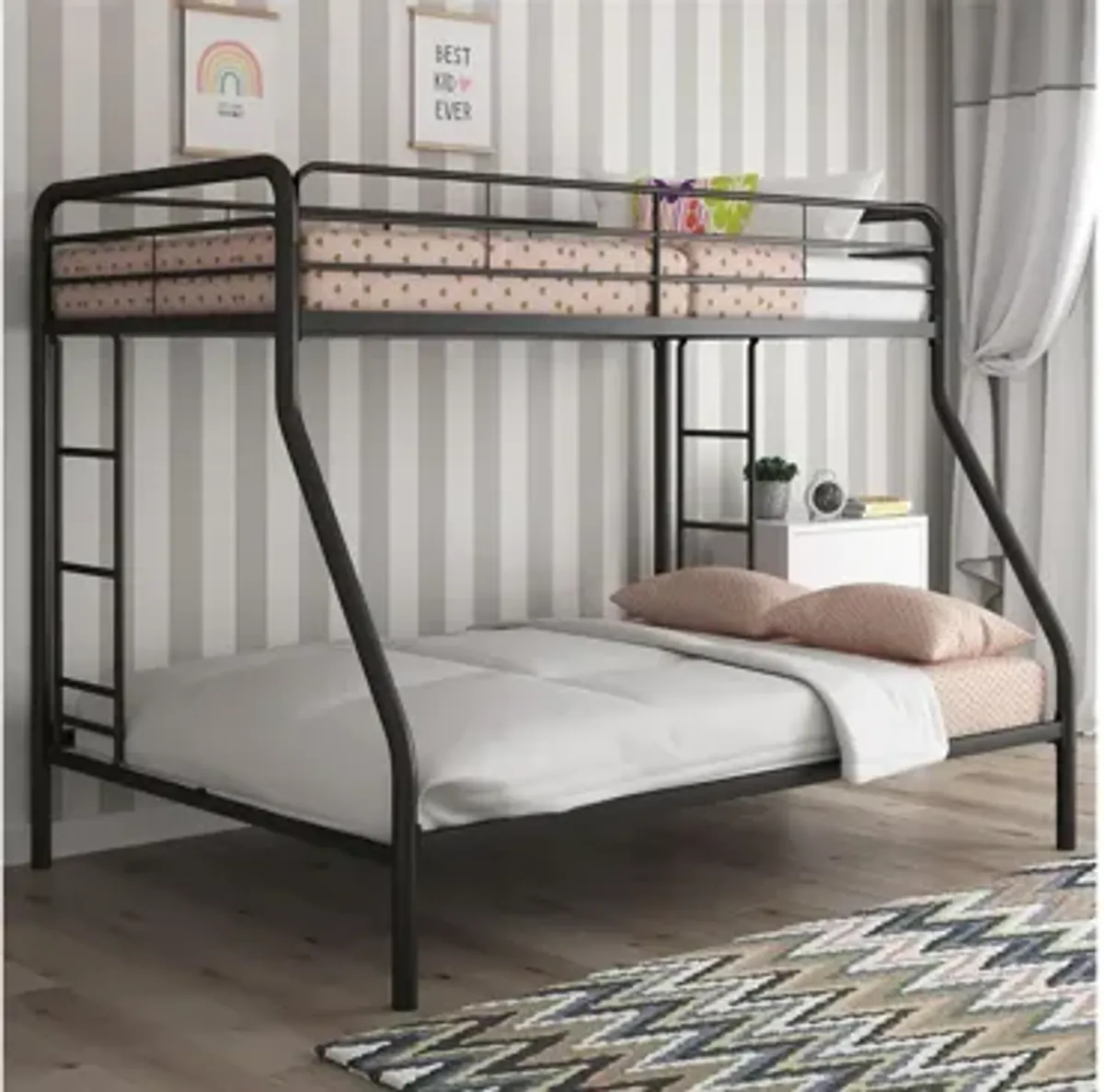 Dusty Twin over Full Metal Bed with Ladders