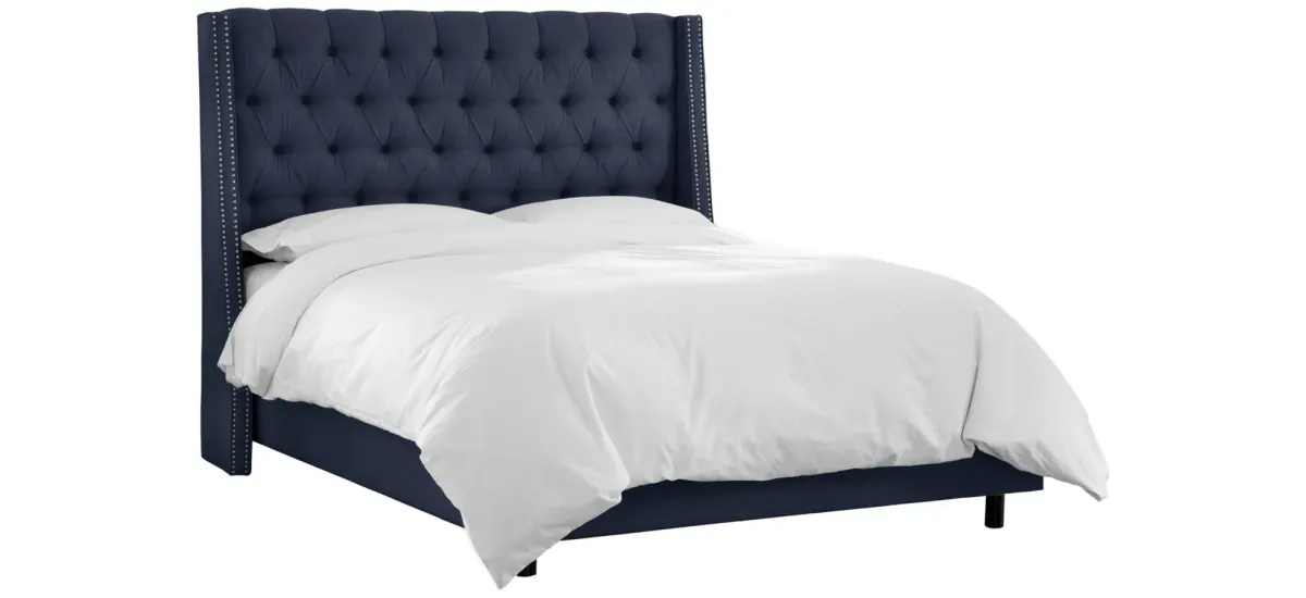 Sheridan Wingback Bed in Linen Navy by Skyline