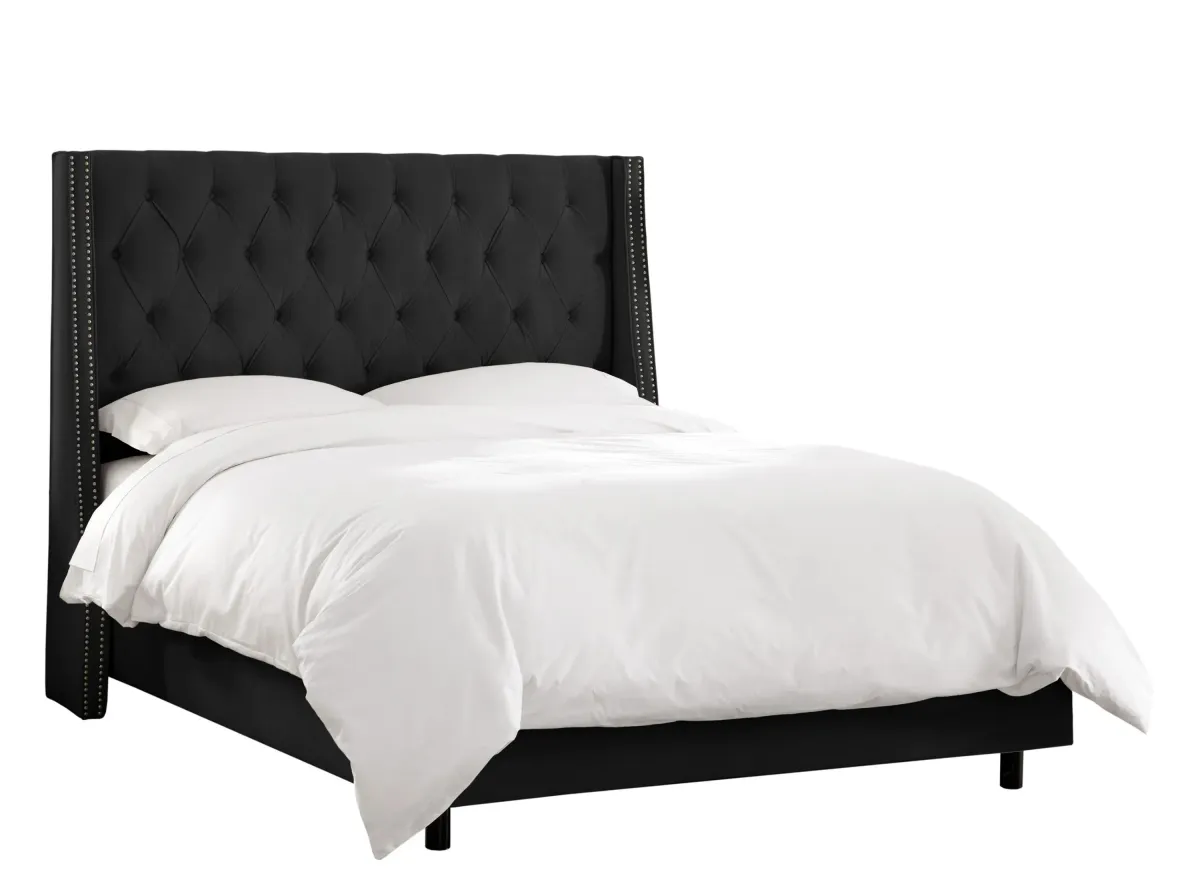 Sheridan Wingback Bed in Velvet Black by Skyline