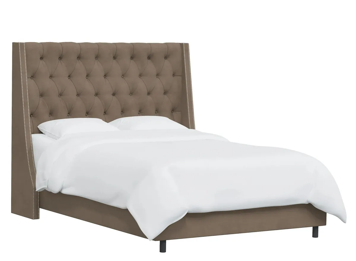 Sheridan Wingback Bed in Velvet Cocoa by Skyline