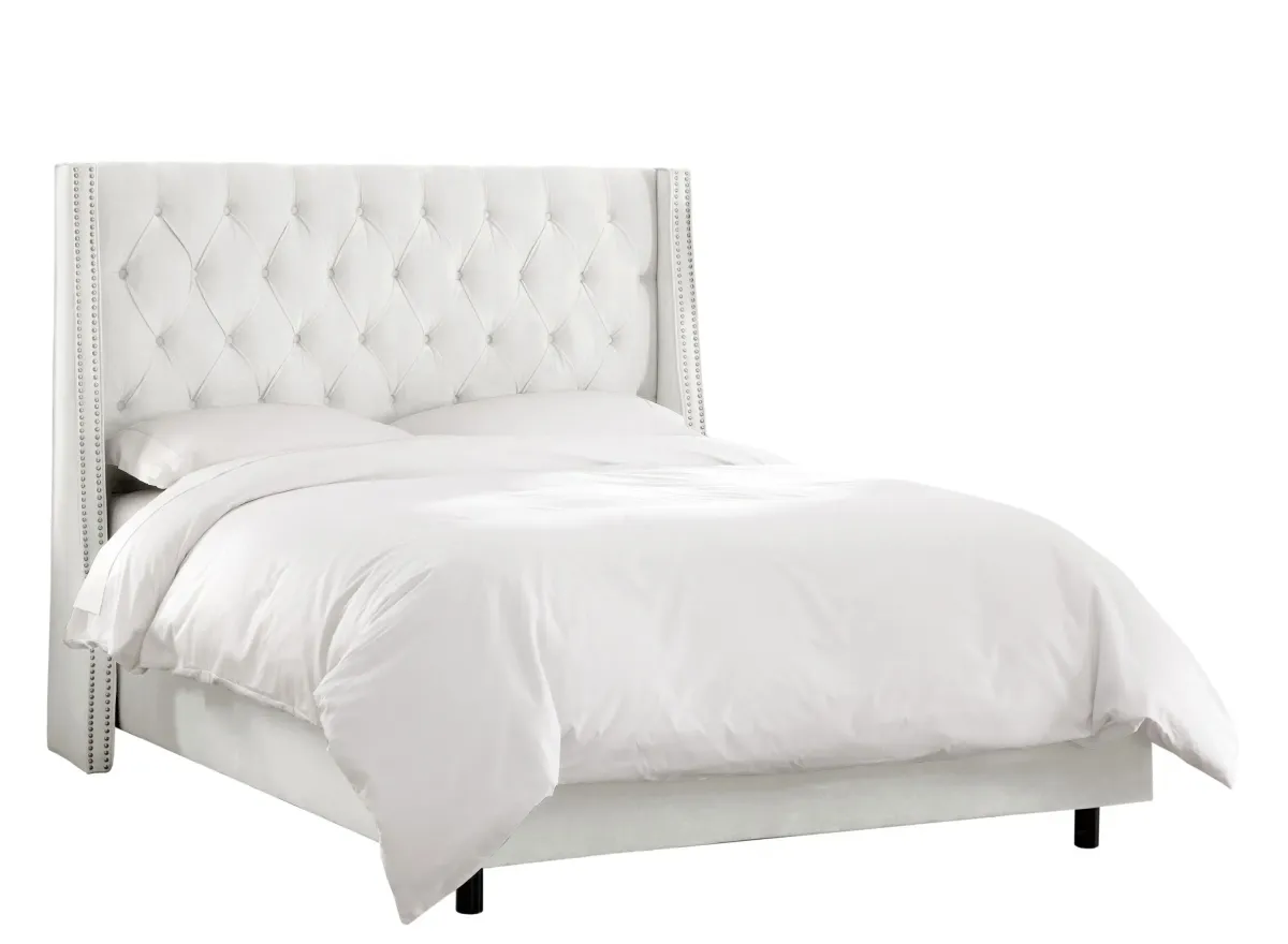 Sheridan Wingback Bed in Velvet White by Skyline