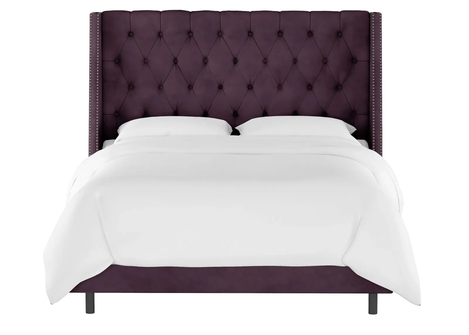 Sheridan Wingback Bed in Velvet Aubergine by Skyline