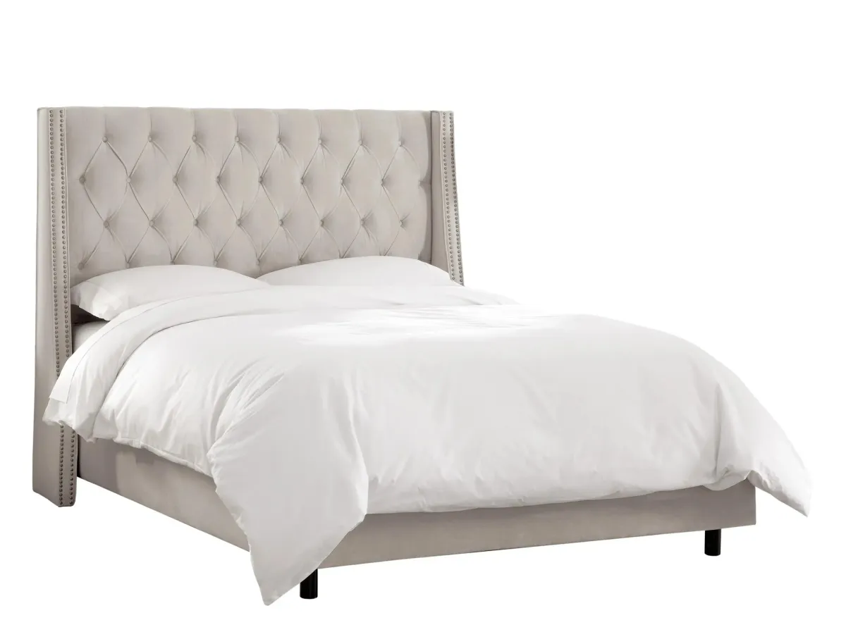 Sheridan Wingback Bed in Velvet Light Gray by Skyline