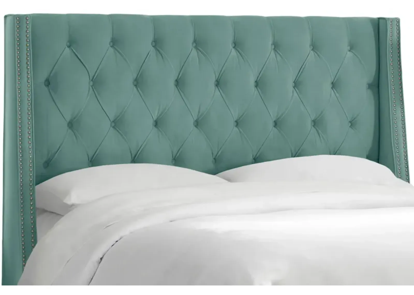 Sheridan Wingback Headboard in Velvet Caribbean by Skyline