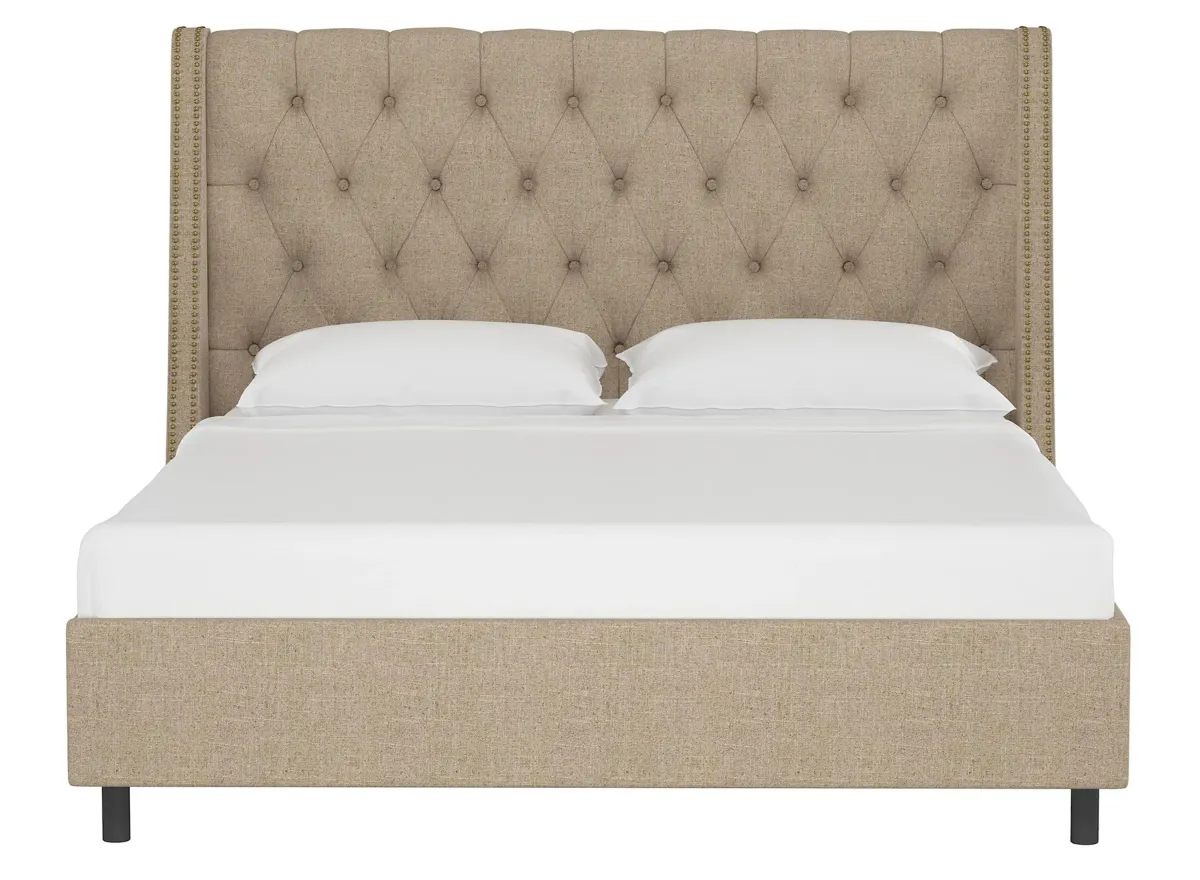 Sheridan Wingback Platform Bed in Linen Sandstone by Skyline