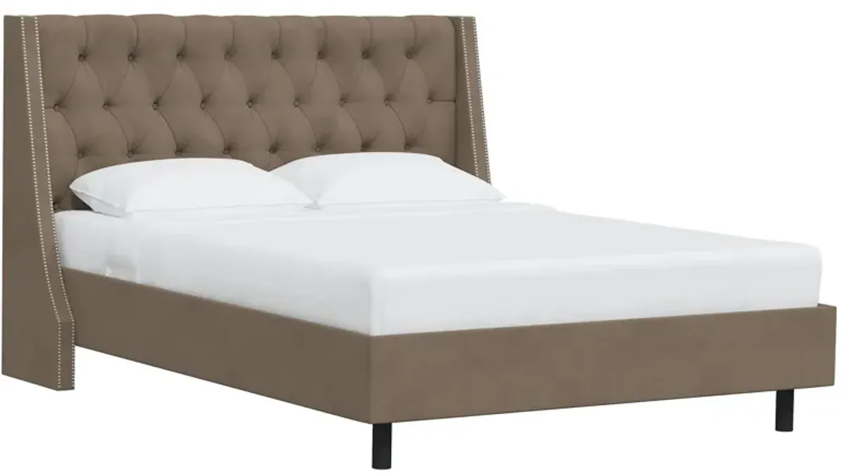 Sheridan Wingback Platform Bed in Velvet Cocoa by Skyline