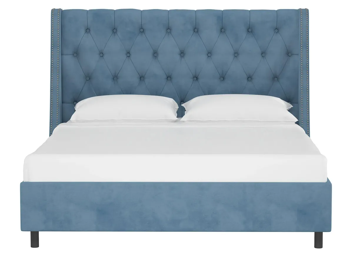 Sheridan Wingback Platform Bed in Velvet Ocean by Skyline