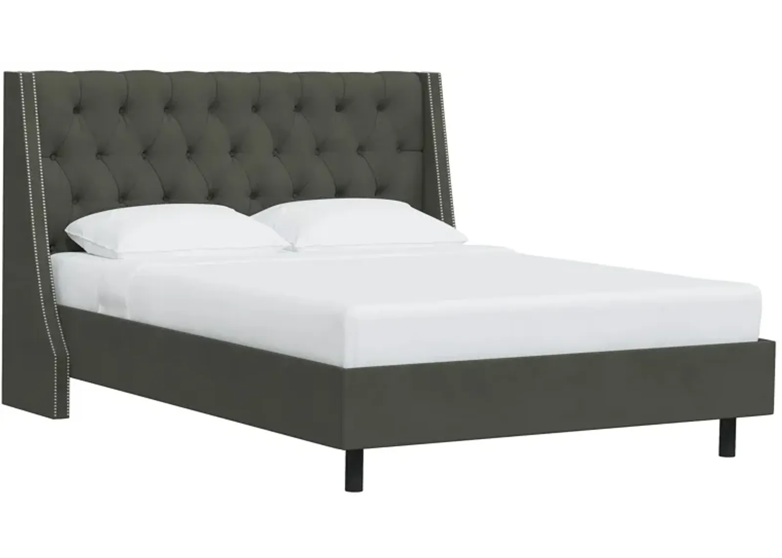 Sheridan Wingback Platform Bed in Velvet Pewter by Skyline