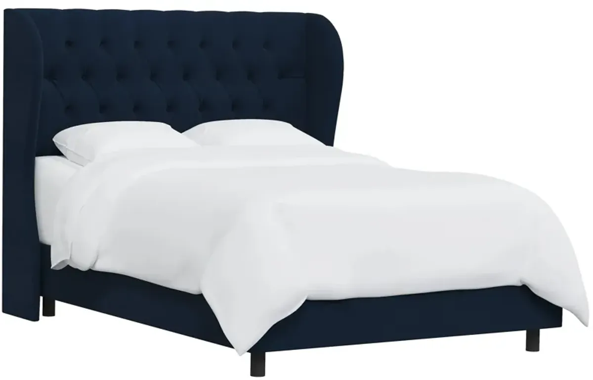 Thayer Wingback Bed in Velvet Navy by Skyline