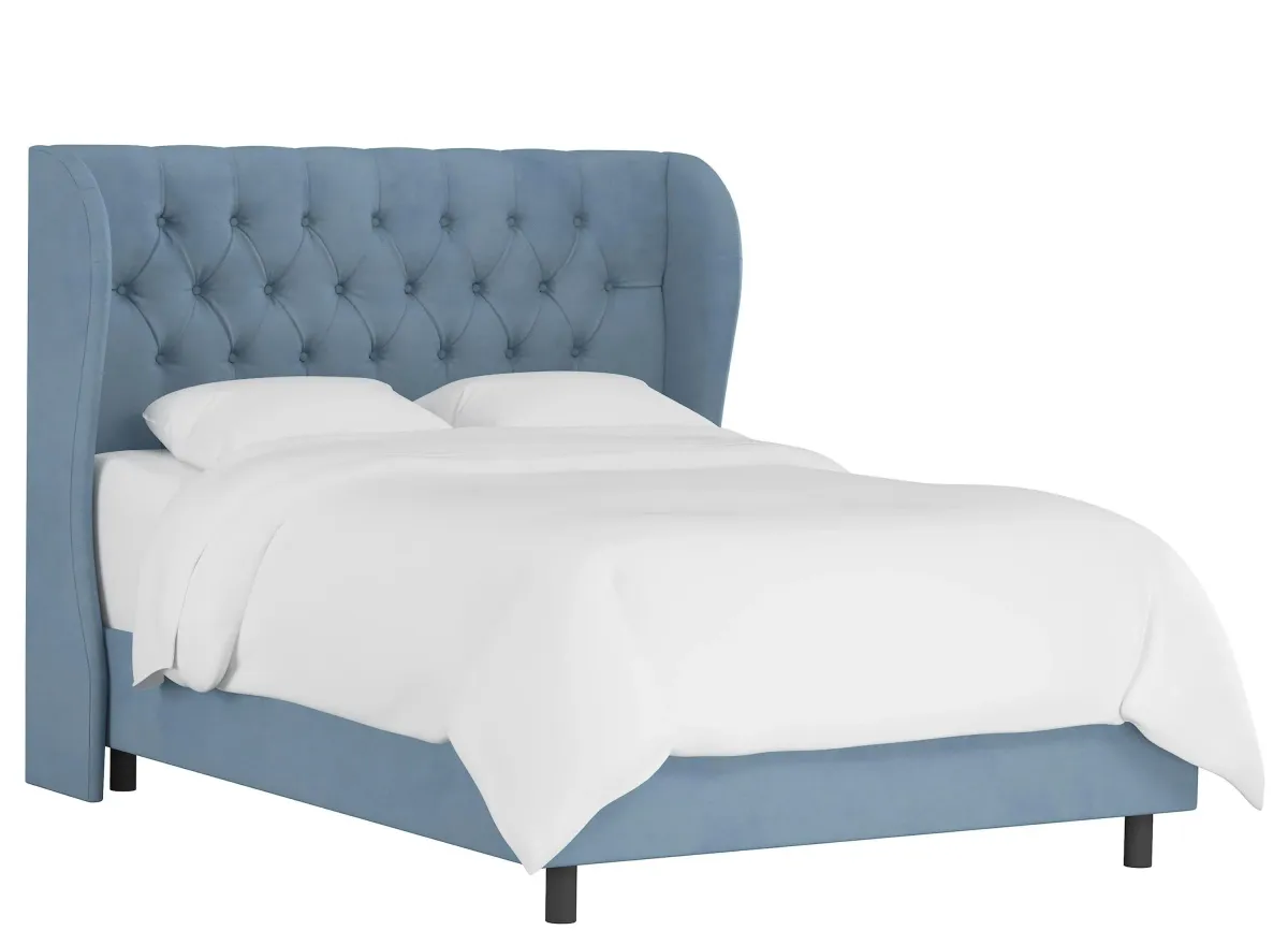 Thayer Wingback Bed in Velvet Ocean by Skyline