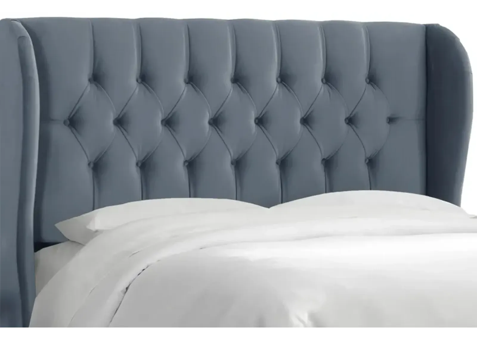 Thayer Wingback Headboard in Velvet Ocean by Skyline