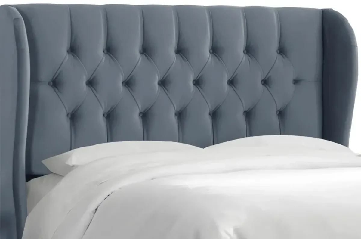 Thayer Wingback Headboard in Velvet Ocean by Skyline