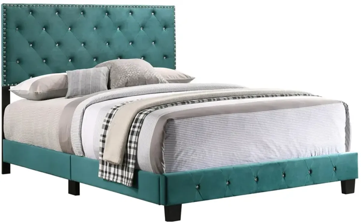 Suffolk Upholstered Panel Bed in Green by Glory Furniture