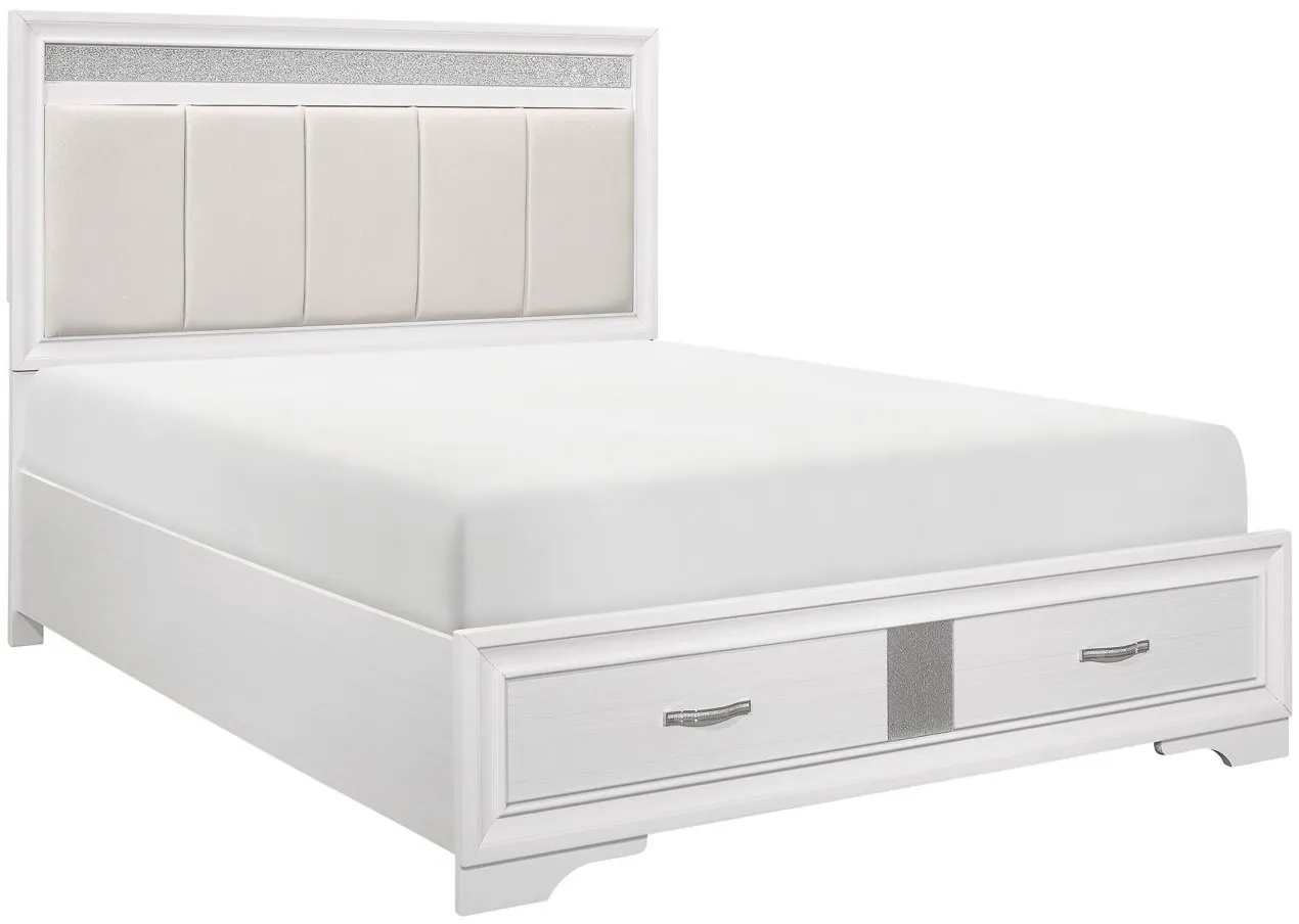 Griggs Upholstered Storage Bed in Two-Tone Finish: (White and Silver Glitter) by Homelegance