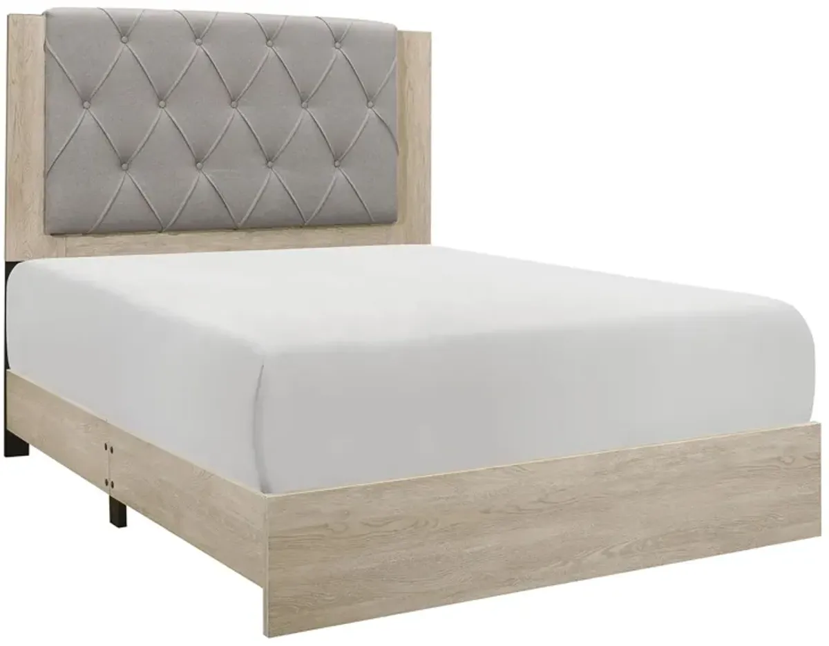 Karren Upholstered Panel Bed in Cream & Gray by Homelegance