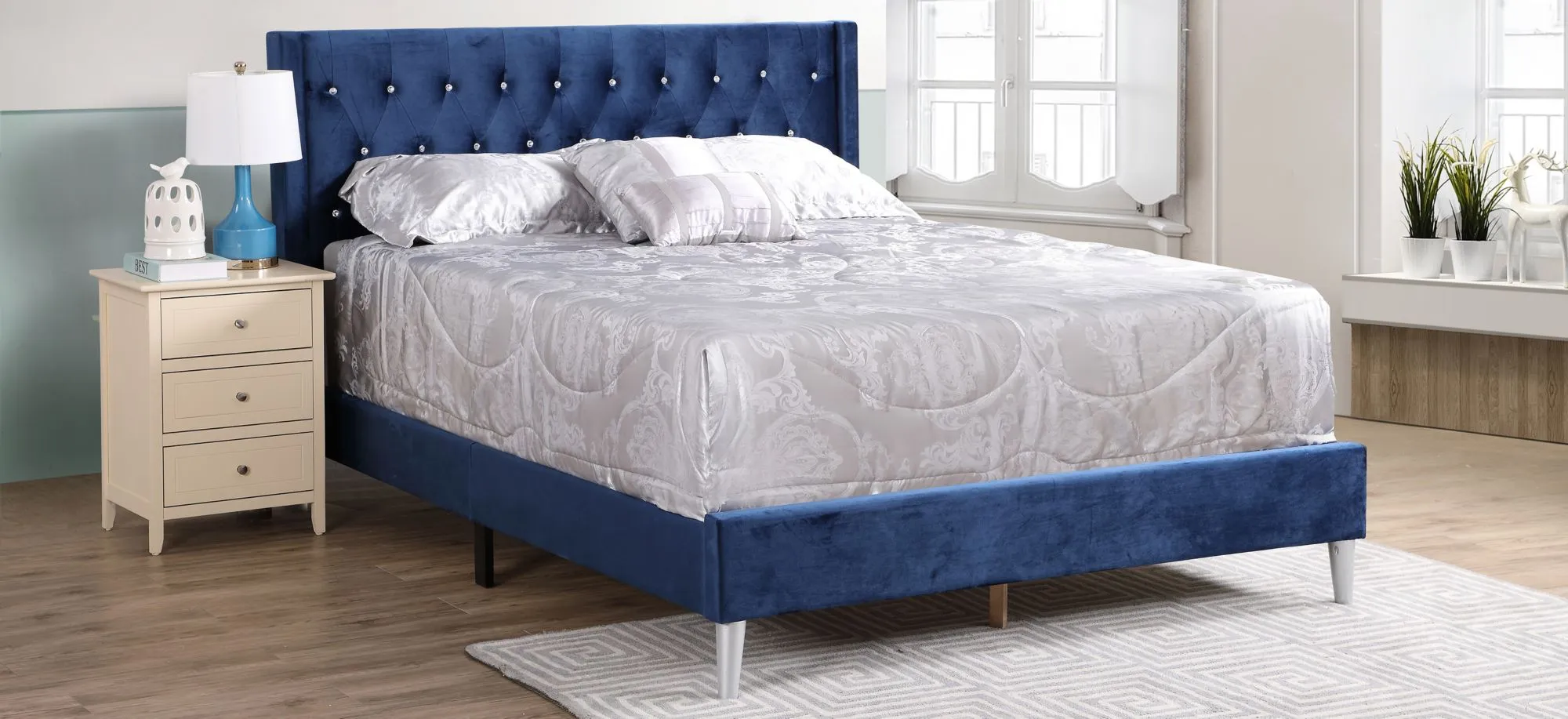 Bergen Upholstered Panel Bed in Navy Blue by Glory Furniture
