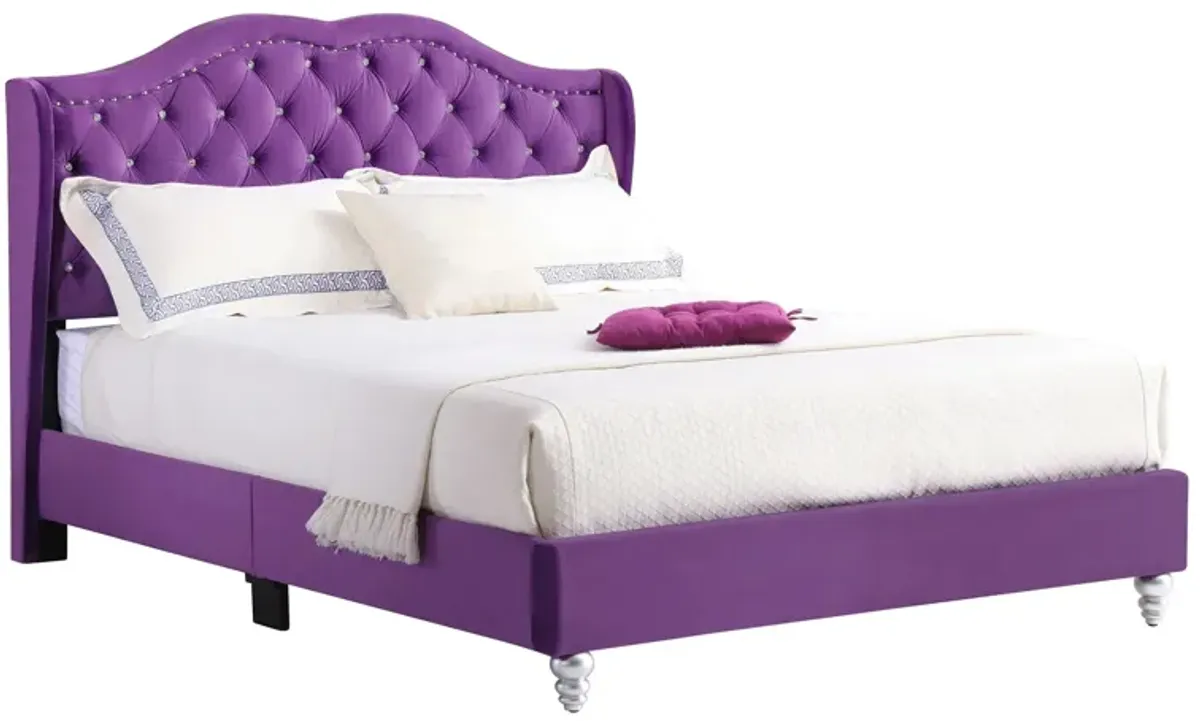 Joy Upholstered Panel Bed in Purple by Glory Furniture