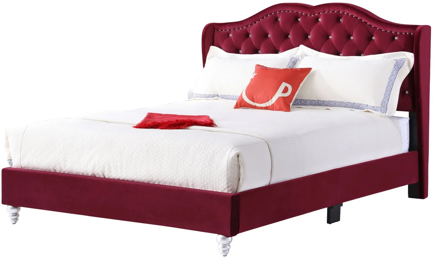 Joy Upholstered Panel Bed in Burgundy by Glory Furniture