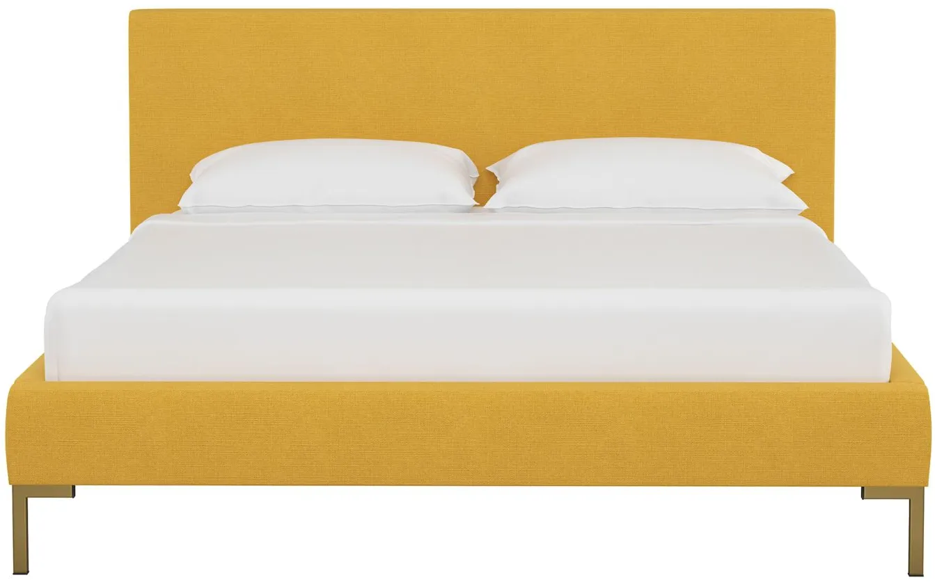 Malin Platform Bed in Linen French Yellow by Skyline