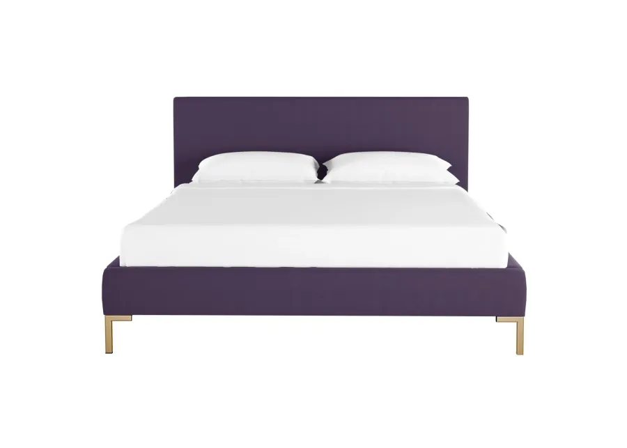 Malin Platform Bed in Velvet Aubergine by Skyline