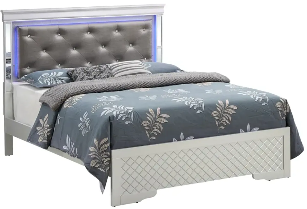 Verona King Bed w/ LED Lighting in Silver Champagne by Glory Furniture