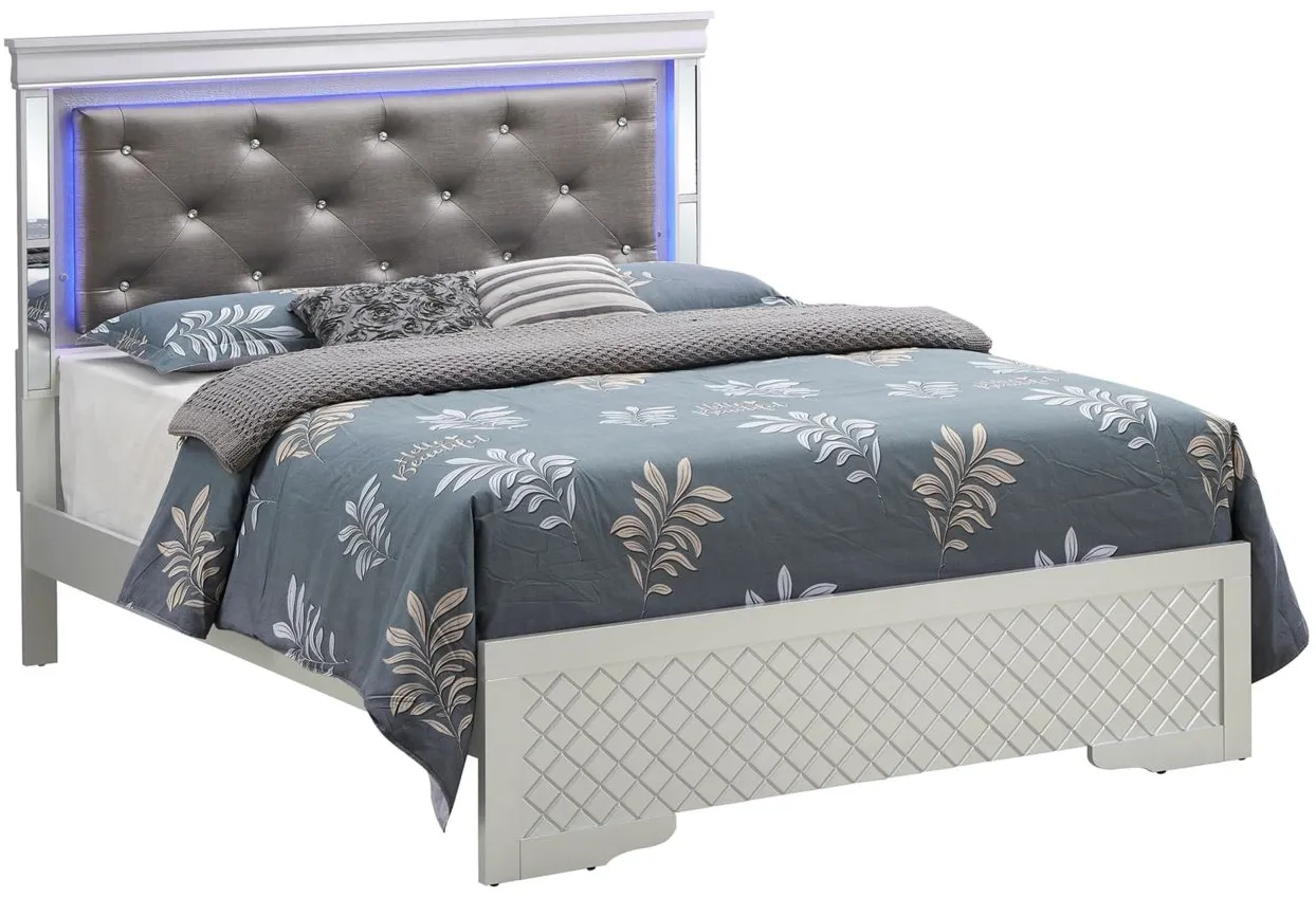 Verona King Bed w/ LED Lighting in Silver Champagne by Glory Furniture