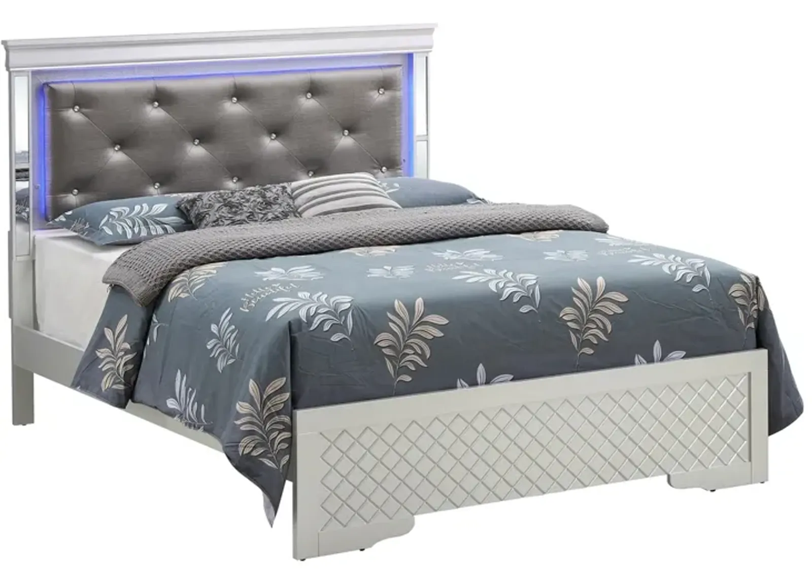 Verona King Bed w/ LED Lighting in Silver Champagne by Glory Furniture