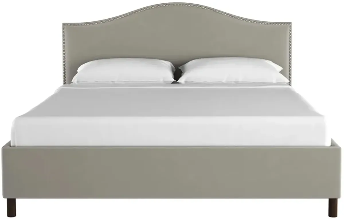 Alexander Platform Bed in Velvet Light Gray by Skyline