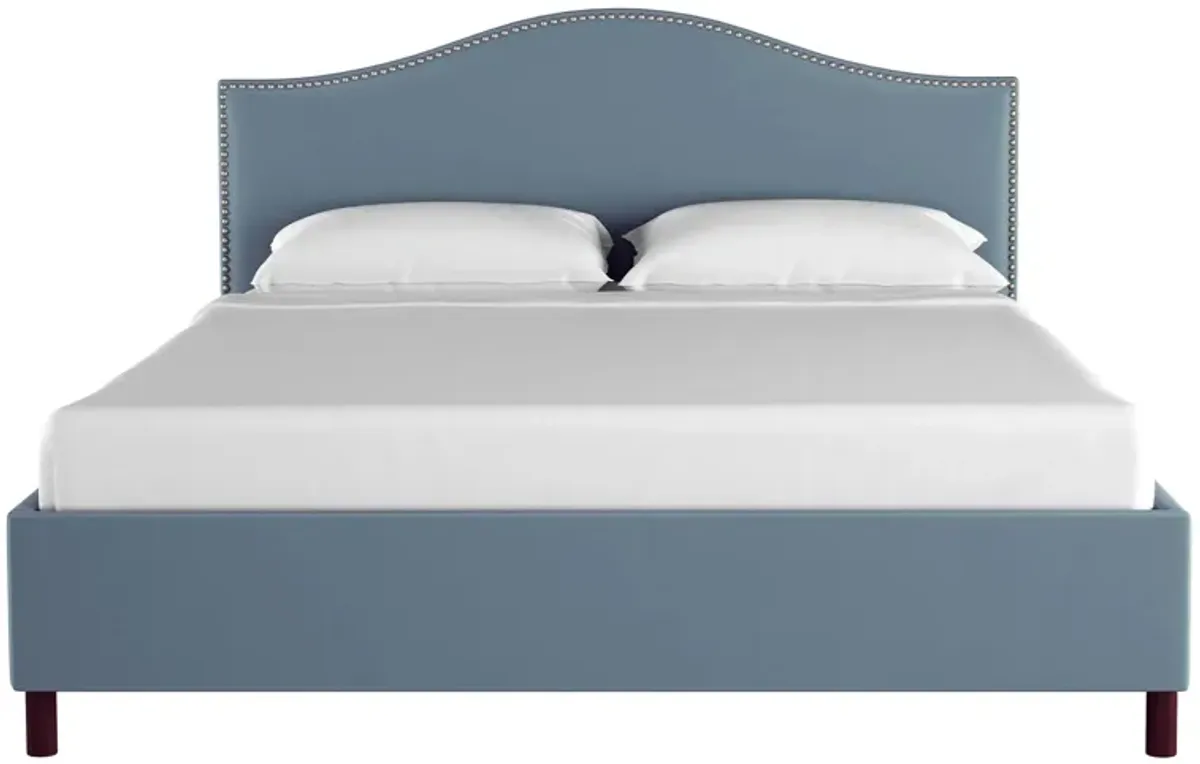 Alexander Platform Bed in Velvet Ocean by Skyline