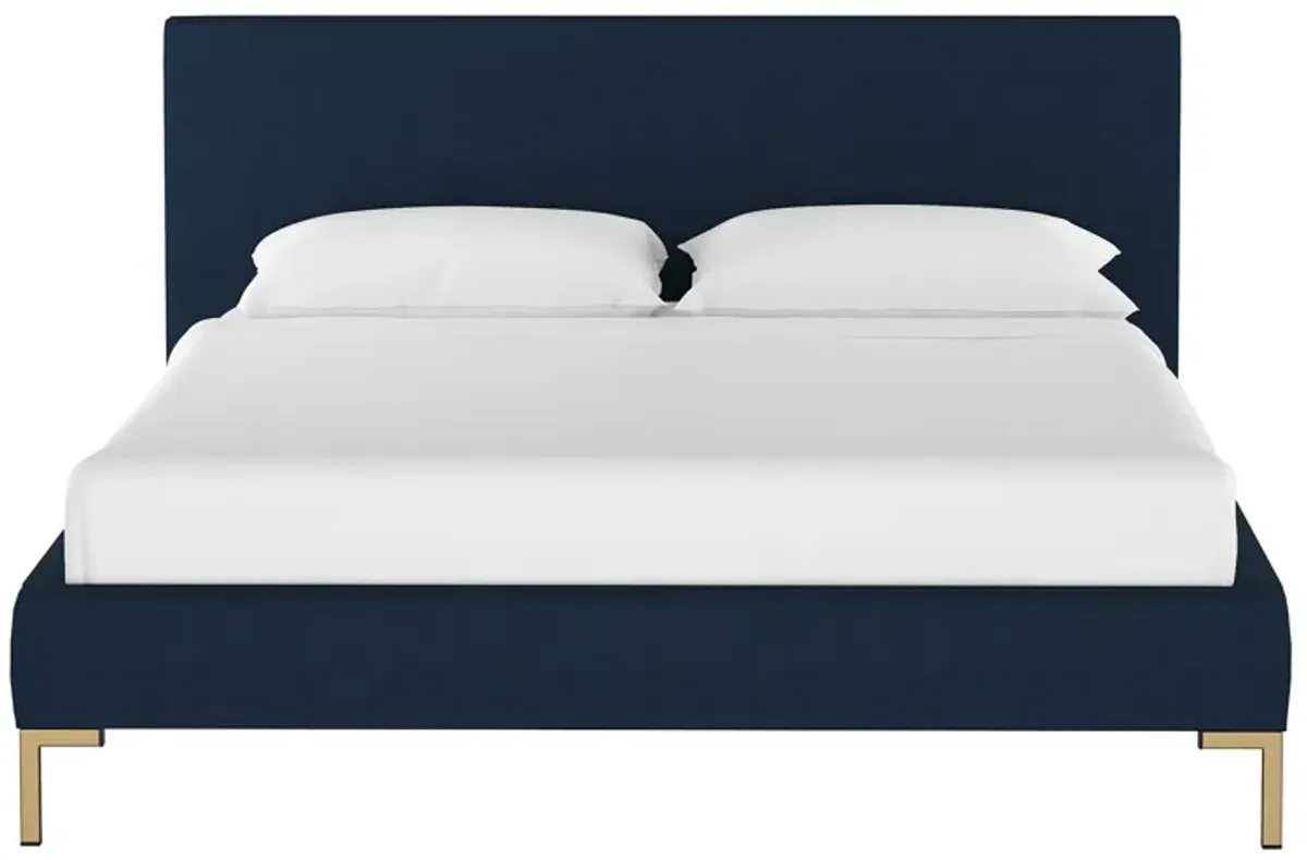 Malin Platform Bed in Linen Navy by Skyline