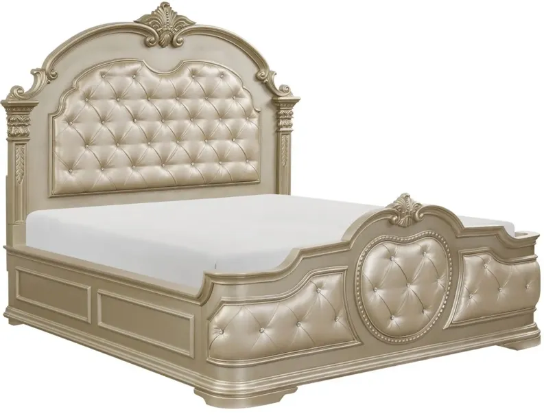 Deryn Upholstered Bed in Champagne by Homelegance