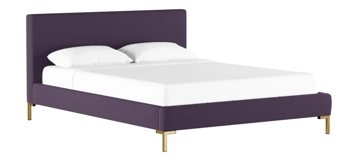 Malin Platform Bed in Velvet Aubergine by Skyline