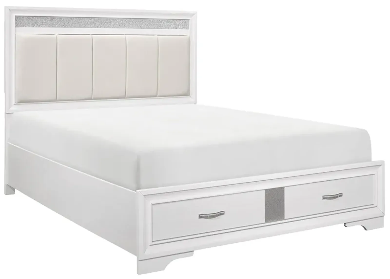 Griggs Upholstered Storage Bed in Two-Tone Finish: (White and Silver Glitter) by Homelegance