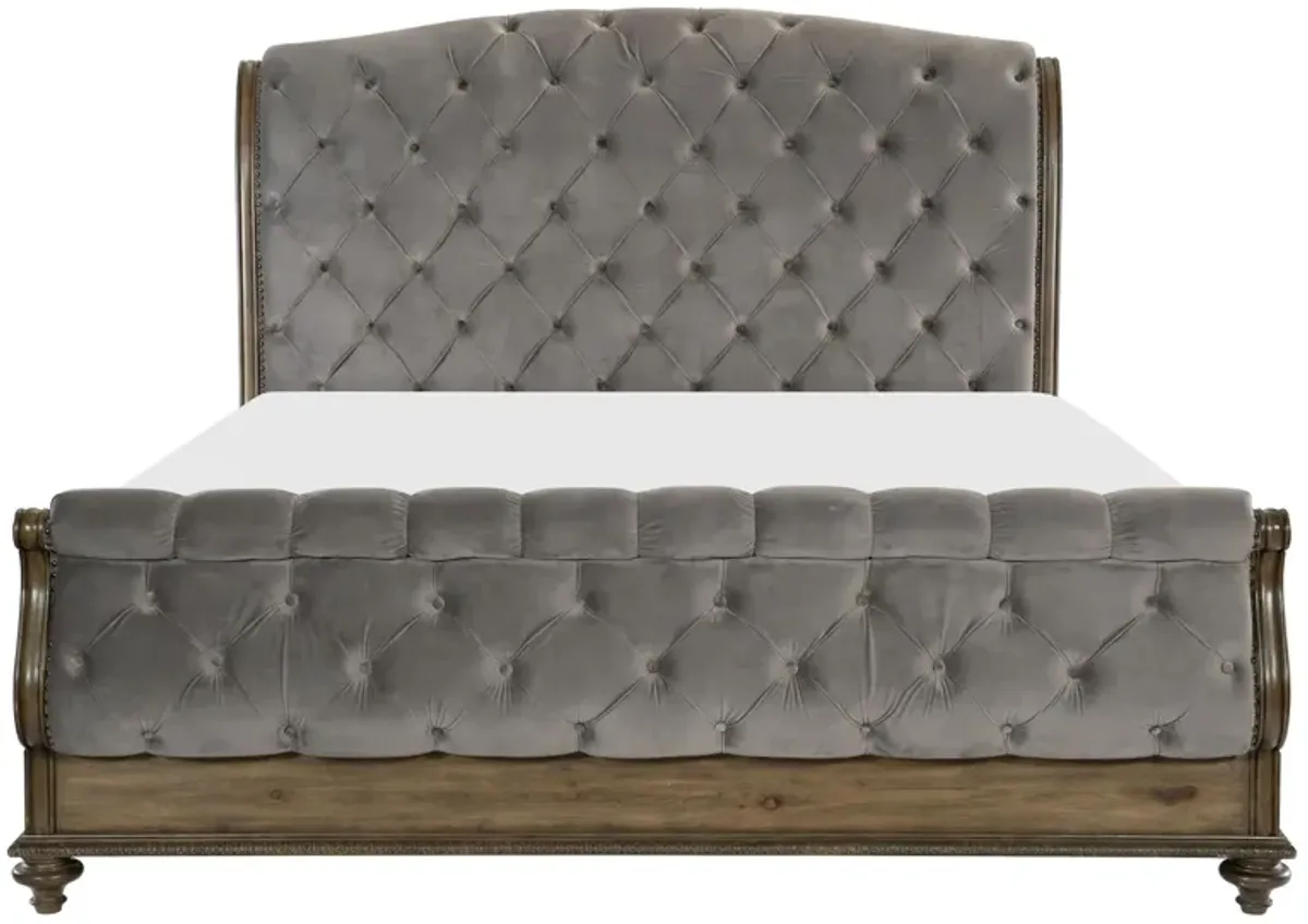 Ari Upholstered Bed in Weathered Pecan by Homelegance