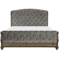 Ari Upholstered bed in Weathered pecan by Homelegance