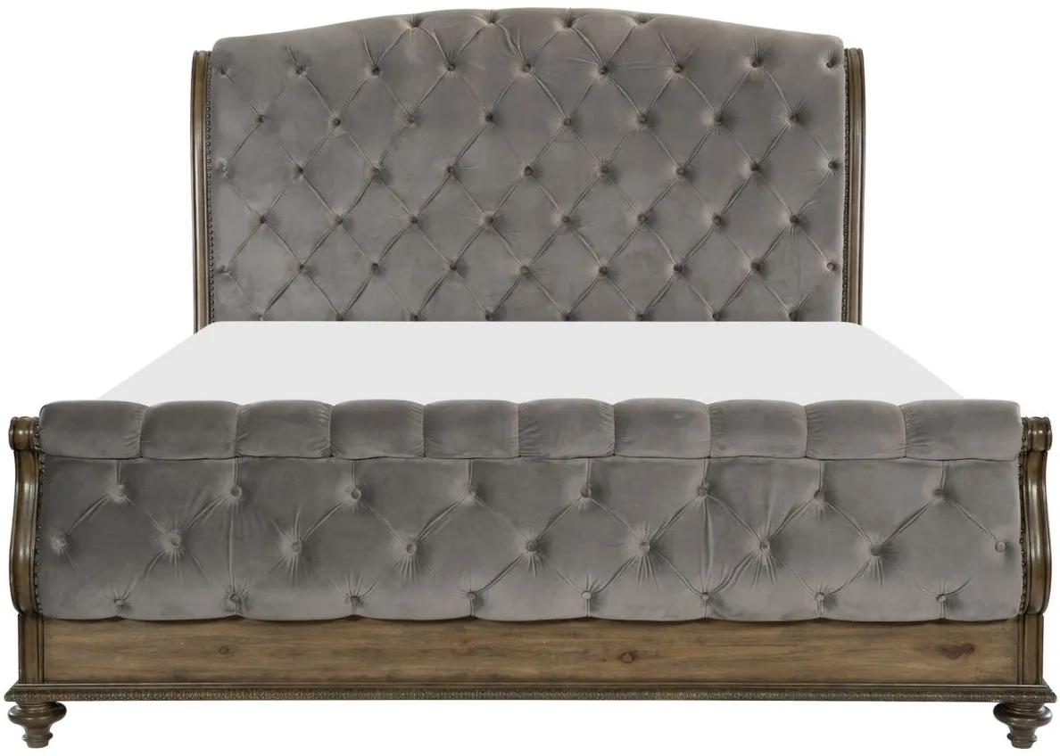 Ari Upholstered bed in Weathered pecan by Homelegance