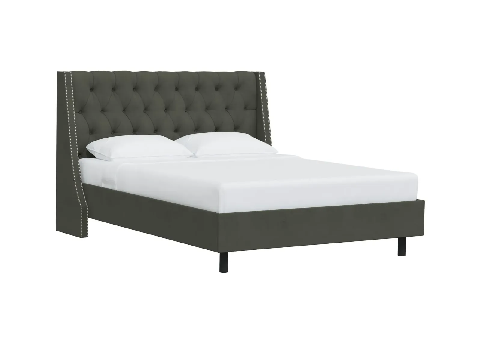 Sheridan Wingback Platform Bed in Velvet Pewter by Skyline