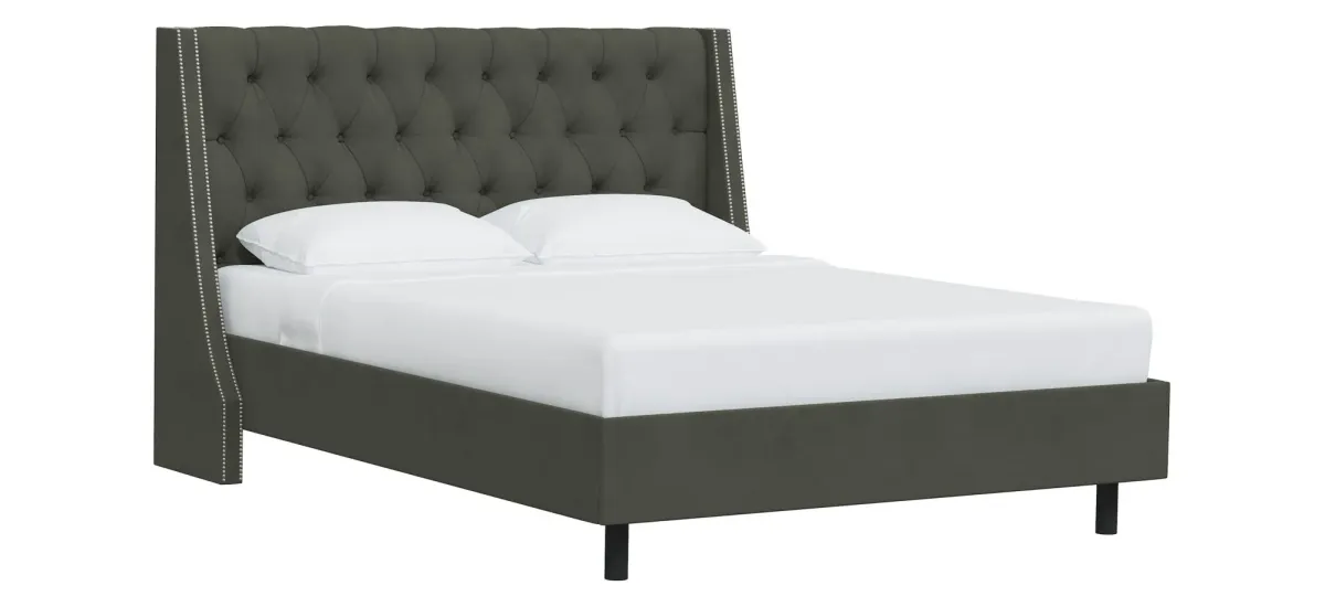 Sheridan Wingback Platform Bed in Velvet Pewter by Skyline