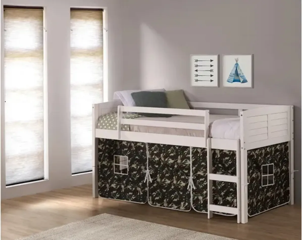 Donco Louver Low Loft Bed with Camo Print Tent