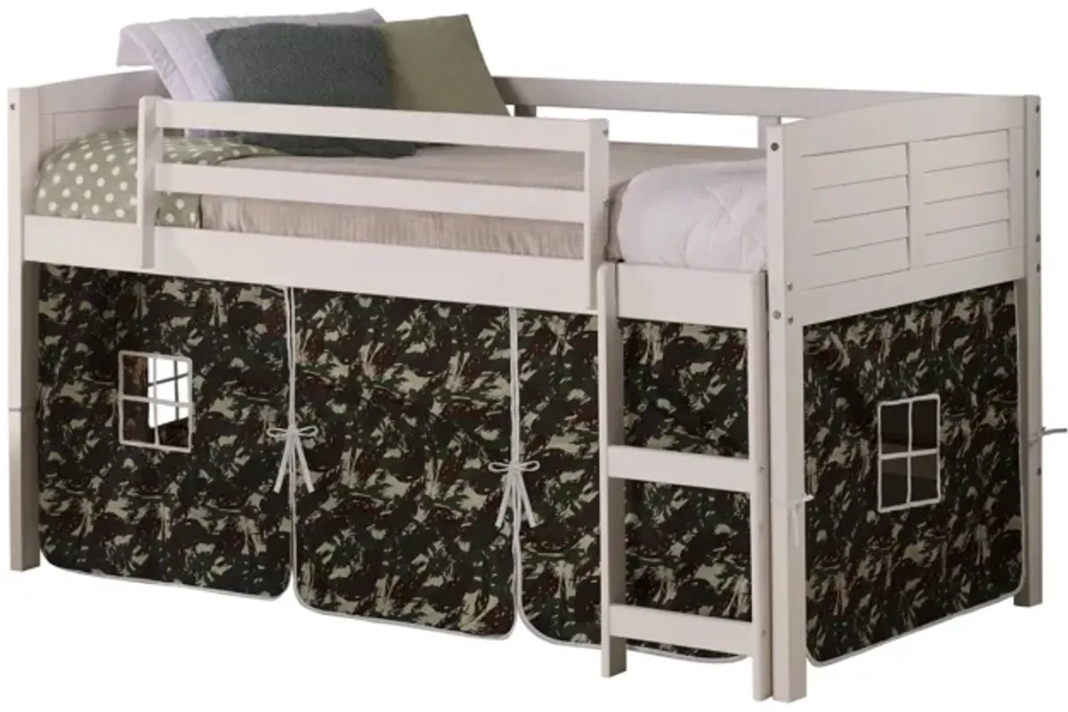 Donco Louver Low Loft Bed with Camo Print Tent