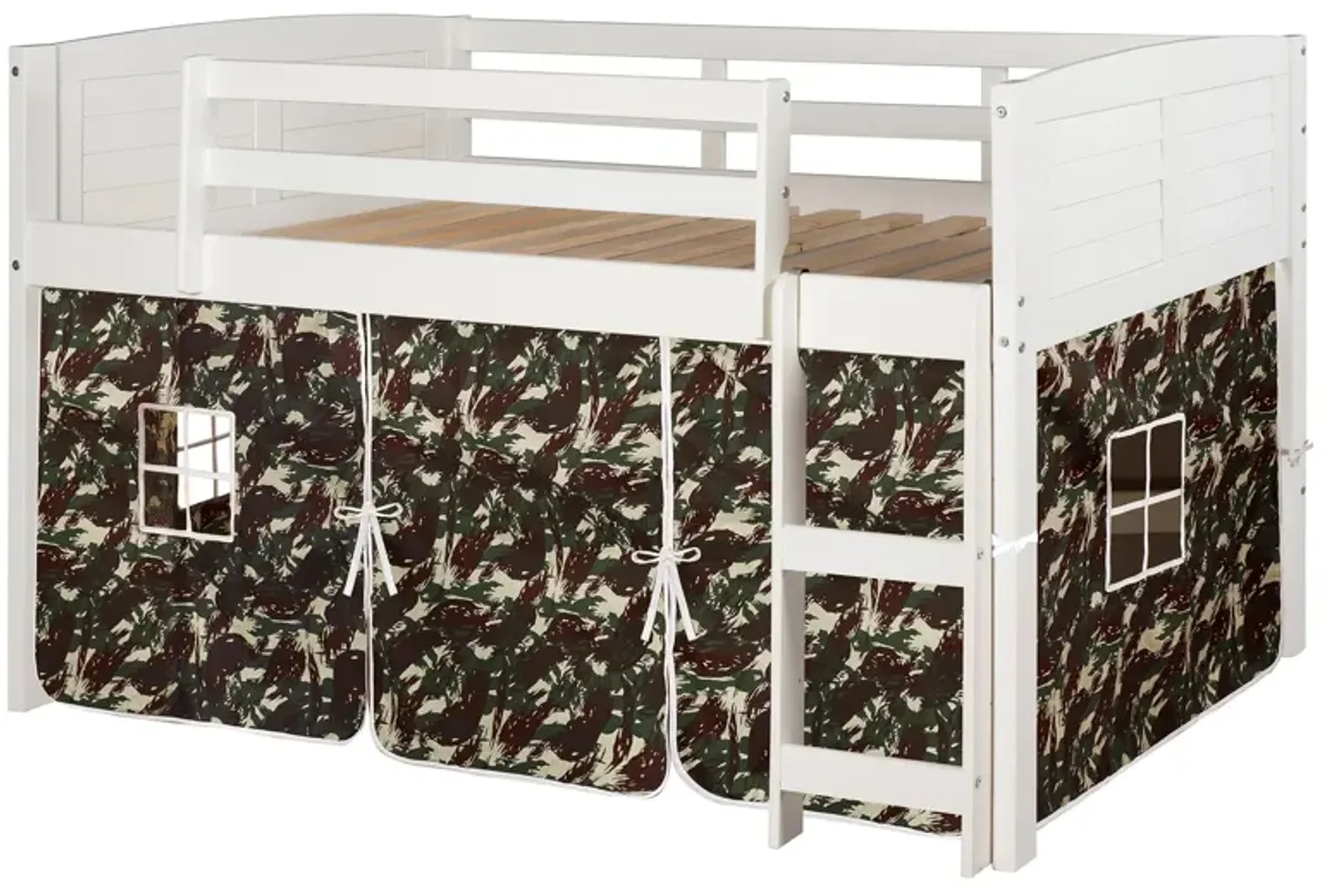 Donco Louver Low Loft Bed with Camo Print Tent