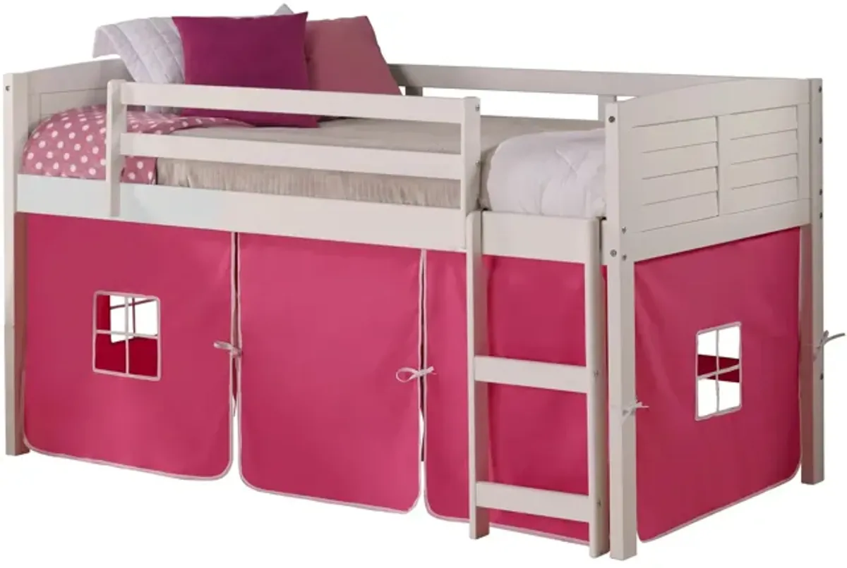 Donco Louver Low Loft Bed with Pink Tent