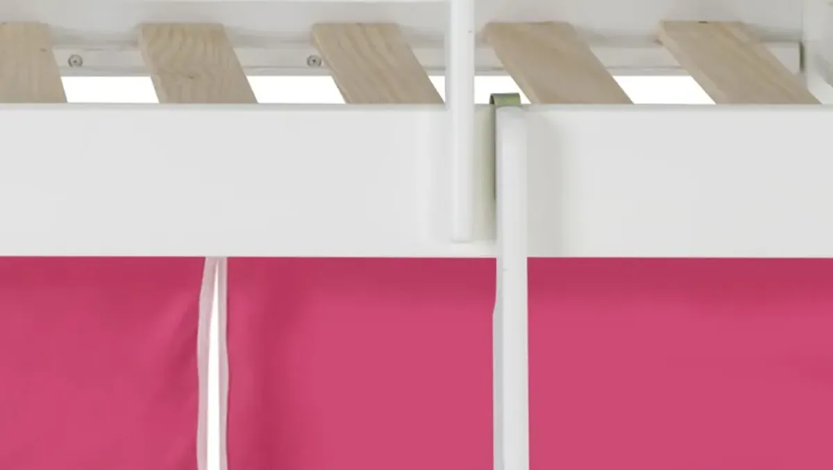 Donco Louver Low Loft Bed with Pink Tent