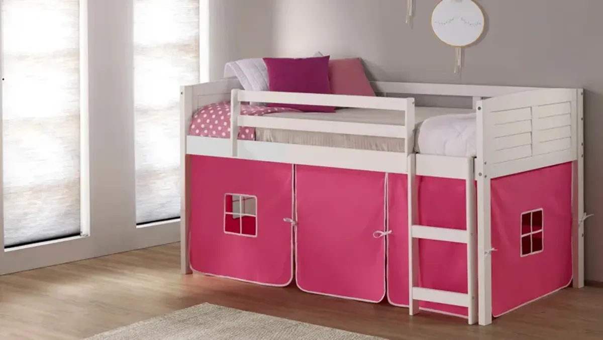 Donco Louver Low Loft Bed with Pink Tent