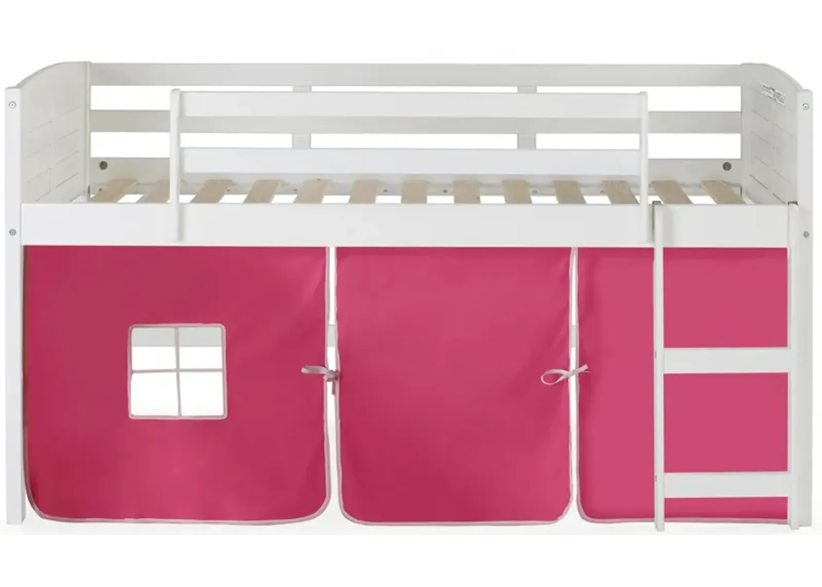 Donco Louver Low Loft Bed with Pink Tent