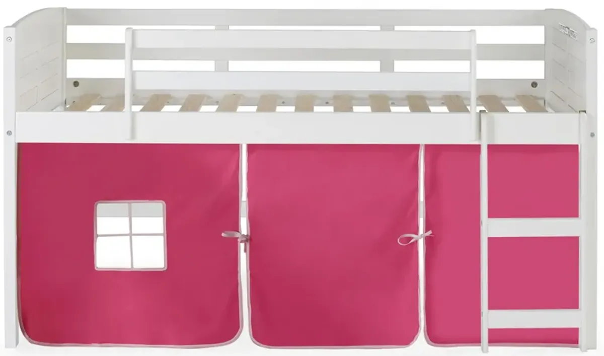 Donco Louver Low Loft Bed with Pink Tent