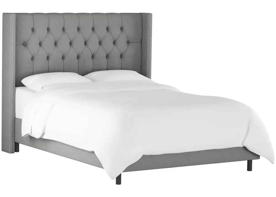 Cornelius Wingback Bed in Linen Gray by Skyline